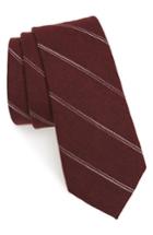 Men's Nordstrom Men's Shop Palamino Stripe Cotton & Linen Skinny Tie, Size - Red