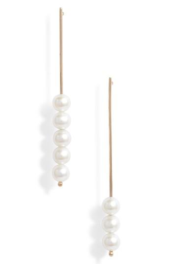 Women's Poppy Finch Baby Pearl Stick Pin Linear Drop Mismatch Earrings