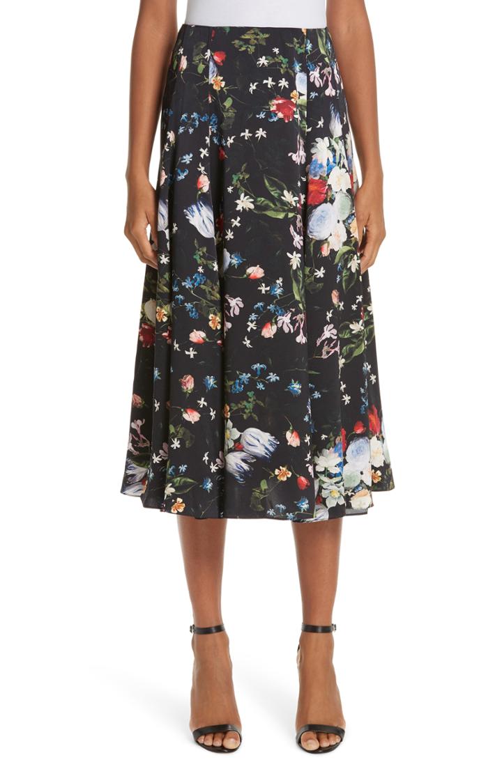 Women's Erdem Floral Silk Satin Midi Skirt