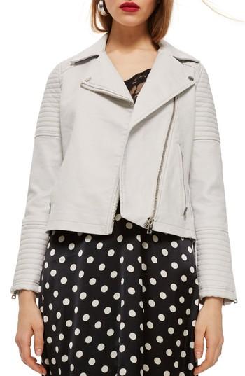 Women's Topshop Rosa Biker Jacket Us (fits Like 0) - White