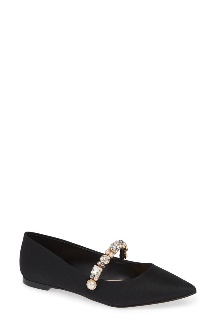 Women's Karl Lagerfeld Paris Noel Imitation Pearl Embellished Flat M - Black