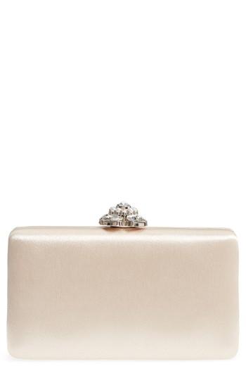 Nordstrom Crystal Imitation Pearl Clasp Box Clutch - Beige