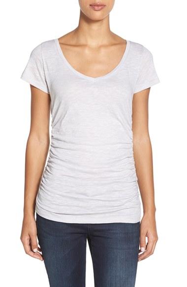 Women's Caslon Shirred V-neck Tee, Size - Grey