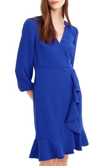 Women's J.crew Drapey Ruffle Front Dress - Blue