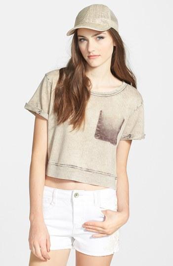 Rubbish Distressed Cotton Crop Top (juniors) Beige Faded Terry