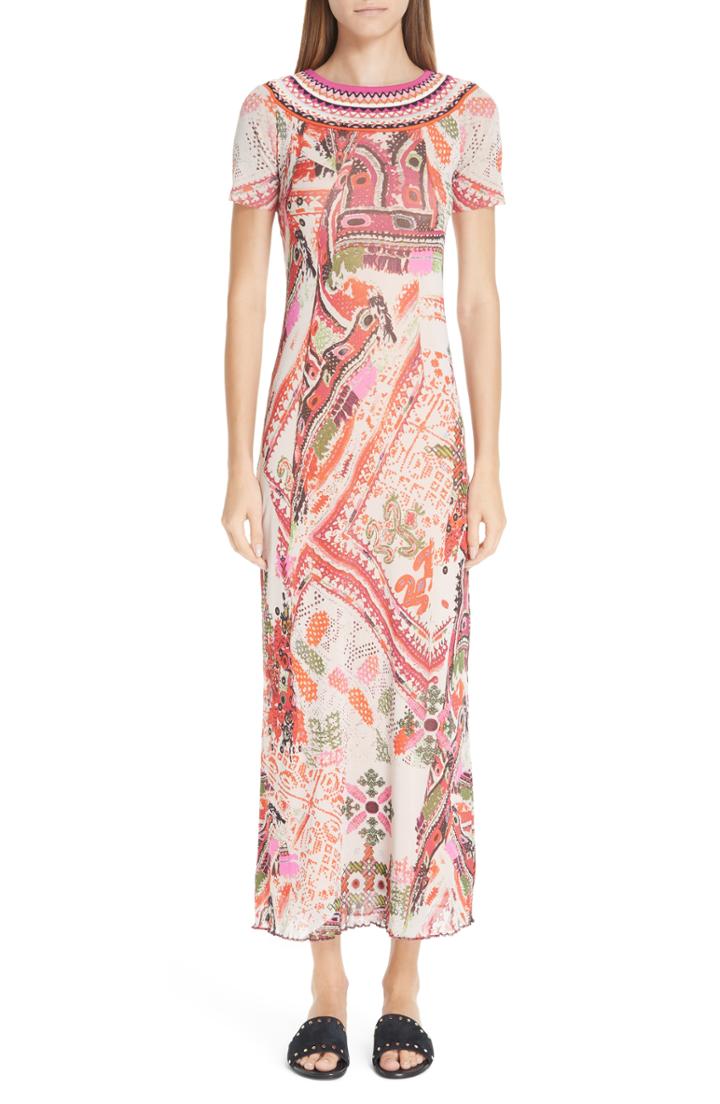 Women's Fuzzi Knit Trim Print Tulle Maxi Dress - White
