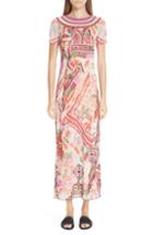 Women's Fuzzi Knit Trim Print Tulle Maxi Dress - White