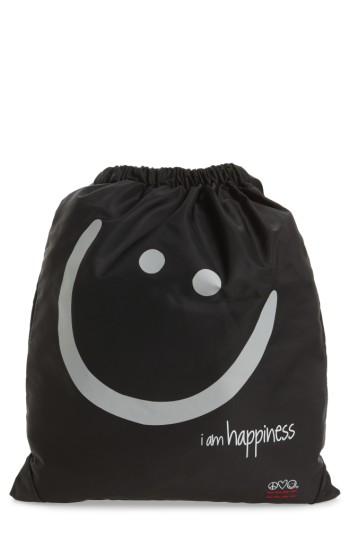 Peace Love World Drawstring Nylon Backpack - Black