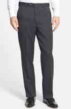 Men's Berle Self Sizer Waist Flat Front Wool Gabardine Trousers X 32 - Black