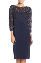 Women's Adrianna Papell Lace & Jersey Sheath Dress - Blue