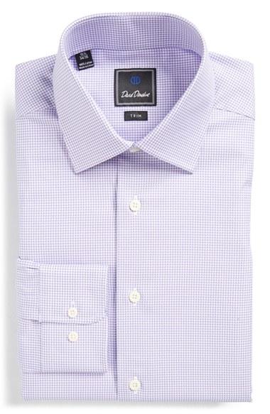 Men's David Donahue Trim Fit Houndstooth Dress Shirt 32/33 - Purple