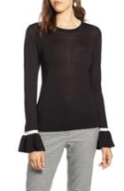 Women's Halogen Ruffle Cuff Sweater - Black