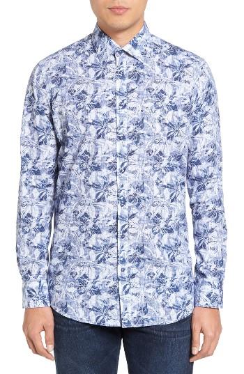 Men's Sand Floral Print Sport Shirt
