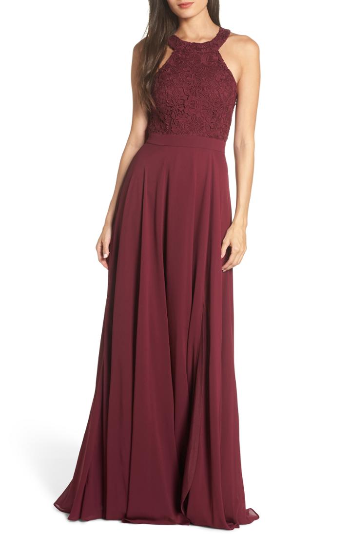 Women's Lulus Love Poem Lace Halter Gown - Red