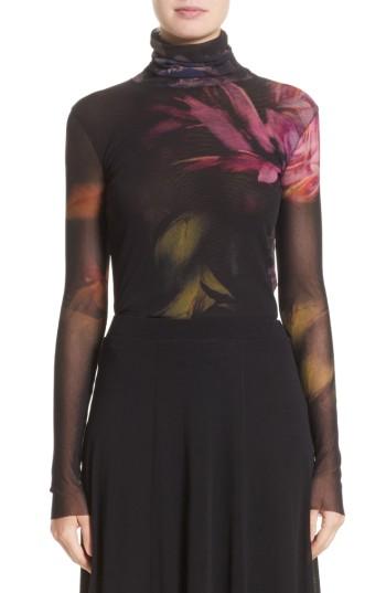 Women's Fuzzi Floral Print Tulle Turtleneck Top