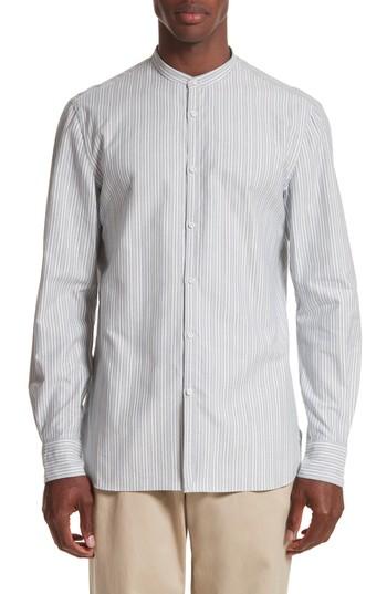 Men's Eidos Napoli Slim Fit Stripe Band Collar Sport Shirt, Size - Blue