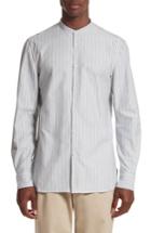 Men's Eidos Napoli Slim Fit Stripe Band Collar Sport Shirt, Size - Blue