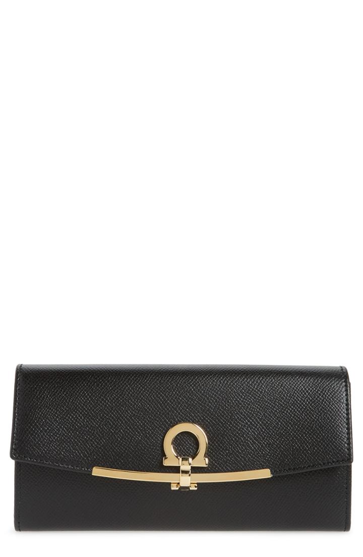 Women's Salvatore Ferragamo Icona Calfskin Leather Wallet - Grey