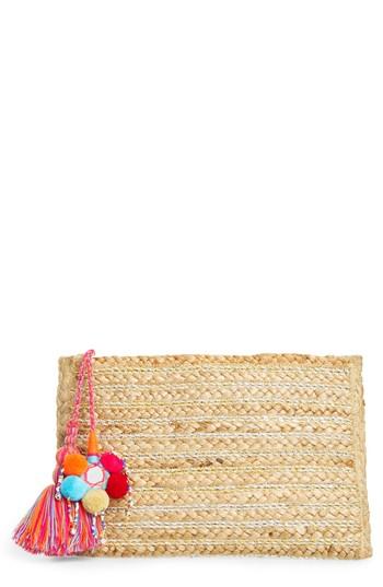 Shiraleah Kali Embellished Straw Clutch - Beige