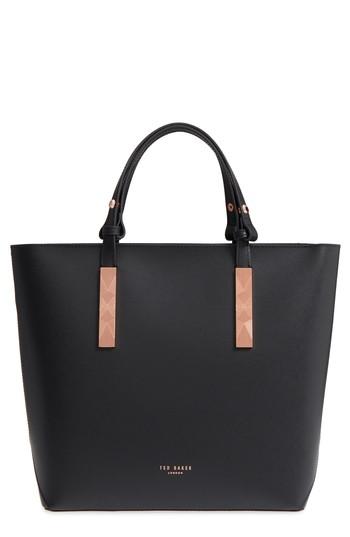 Ted Baker London Jaceyy Adjustable Handle Leather Shopper - Black