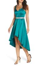 Women's Sequin Hearts Belted Stretch Satin High/low Dress - Green