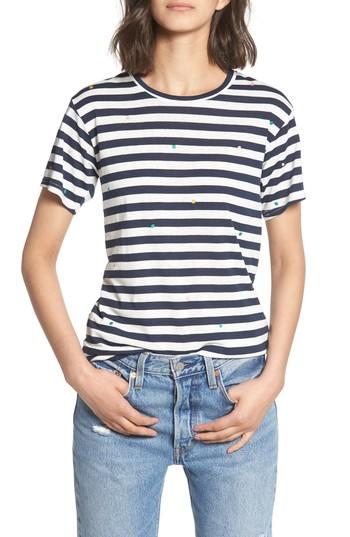 Women's Currently In Love Polka Dot Embroidered Stripe Tee - Blue