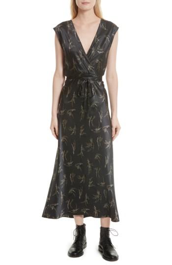 Women's Vince Spring Floral Faux Wrap Silk Dress - Grey