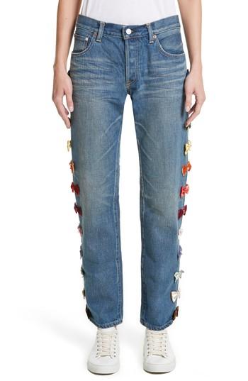 Women's Tu Es Mon Tresor Velvet Side Bow Jeans - Blue