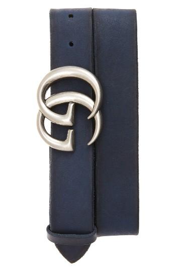 Men's Gucci Distressed Leather Belt Eu - Blue