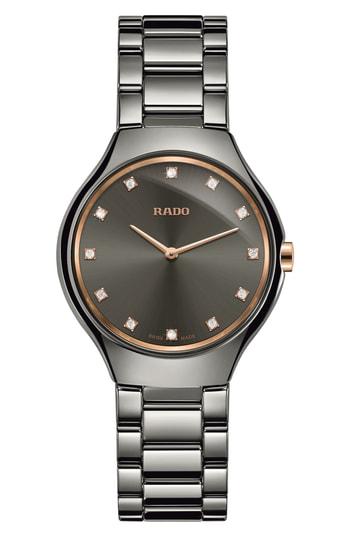 Women's Rado True Thinline Diamond Ceramic Bracelet Watch, 30mm