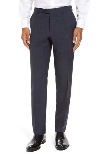 Men's Pal Zileri Marzotto Flat Front Check Wool Trousers Us/ 52 Eu - Blue