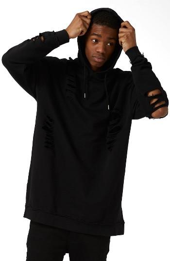 Men's Topman Extreme Ripped Cotton Hoodie