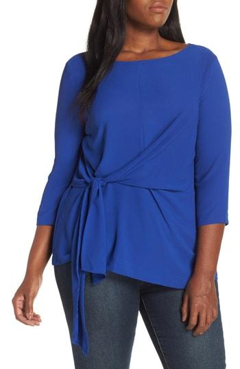 Petite Women's Gibson Tie Front Crepe Top P - Blue