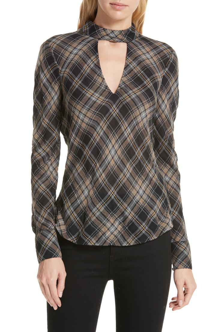 Women's Veronica Beard Wade Metallic Plaid Top