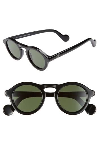 Men's Moncler 46mm Round Sunglasses - Shiny Black/ Green