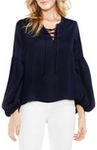 Women's Vince Camuto Lace-up Hammered Satin Blouse - Blue