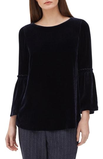 Women's Lafayette 148 New York Roslin Velvet Bell Sleeve Blouse - Blue