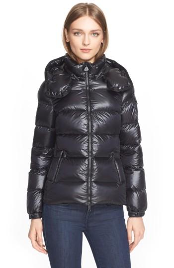 Women's Moncler 'berre' Down Puffer Coat With Detachable Hood - Black