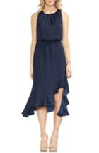 Women's Vince Camuto Cinched Waist Rumple Satin Midi Dress, Size - Blue