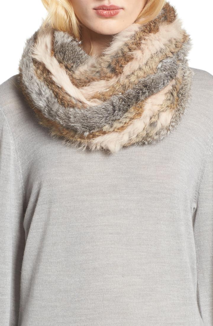 Women's Love Token Genuine Rabbit Fur Infinity Scarf, Size - Grey
