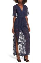 Women's Socialite Lace Overlay Romper - Blue