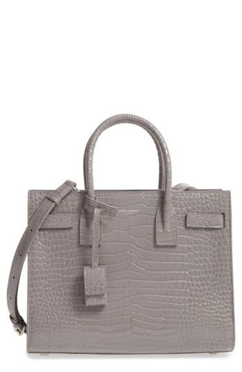 Saint Laurent Baby Sac De Jour Croc Embossed Calfskin Leather Tote - Grey
