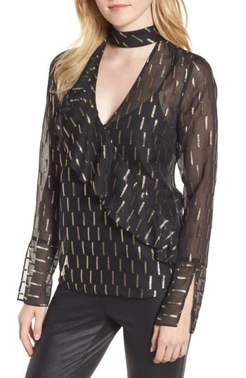 Women's Trouve Metallic Stripe Choker Top - Black