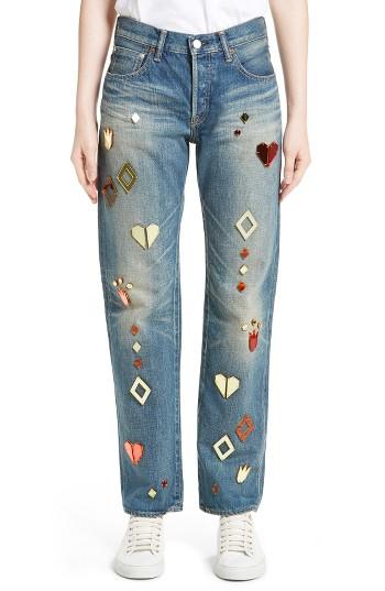 Women's Tu Es Mon Tresor Mirror Motif Jeans - Blue
