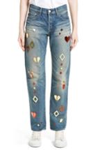 Women's Tu Es Mon Tresor Mirror Motif Jeans - Blue