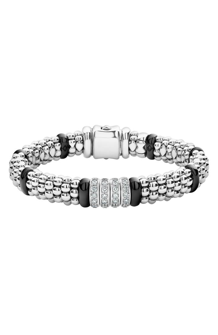 Women's Lagos Black Caviar Diamond 4-link Bracelet