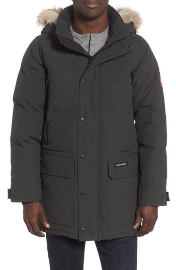 Men's Canada Goose Emory Slim Fit Genuine Coyote Fur Trim Parka, Size - Grey