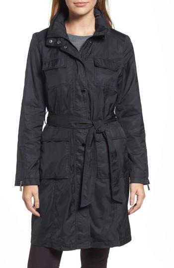 Women's Tahari Giselle Stowaway Hood Rain Anorak - Black