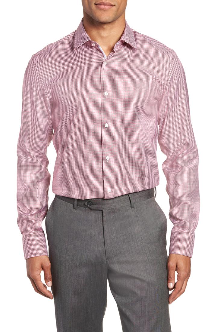 Men's Boss Jason Slim Fit Houndstooth Dress Shirt - Red