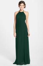 Women's Nouvelle Amsale 'jordan' Open Back Chiffon Halter Gown - Green